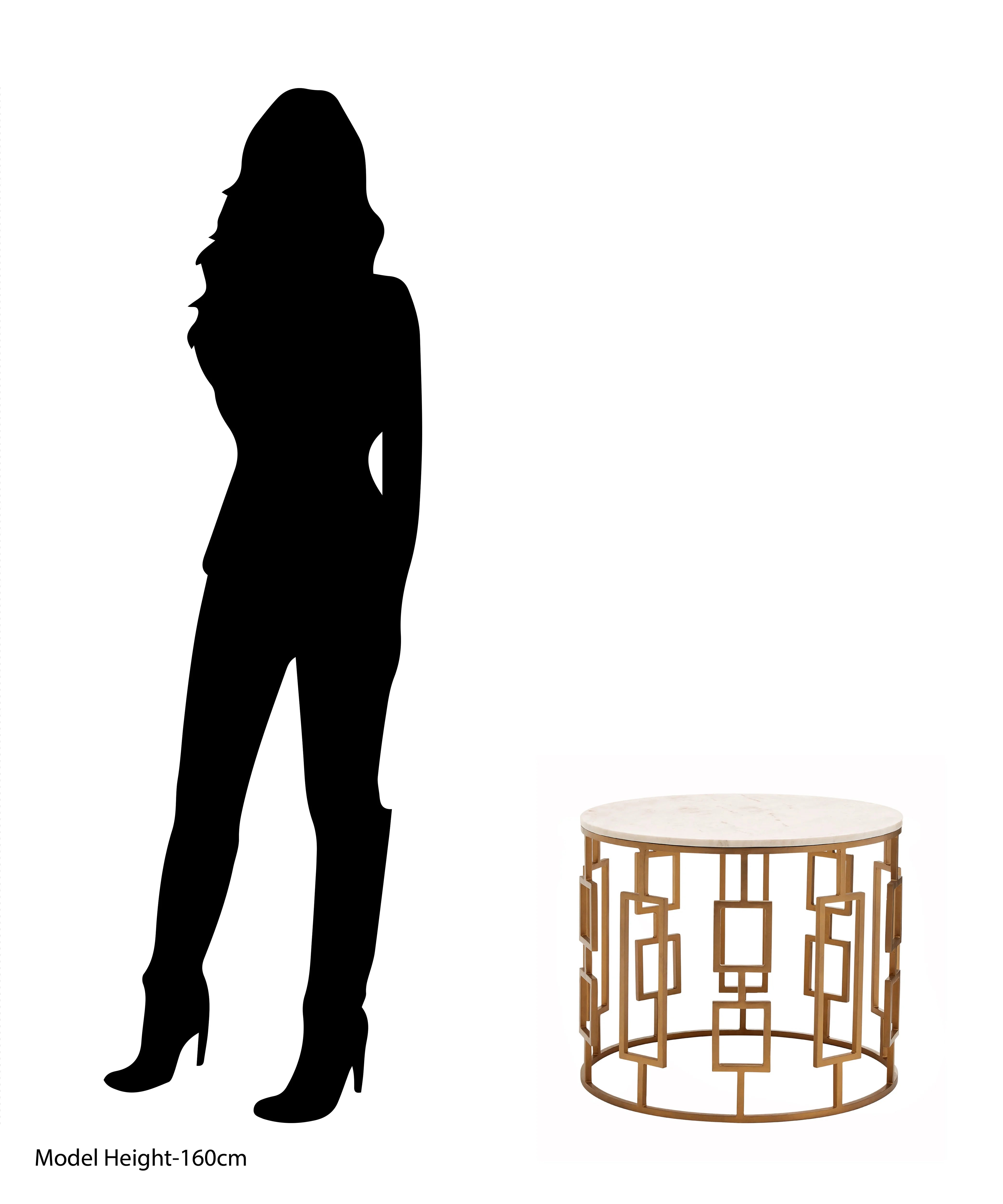 Bonville White Marble & Gold Geometric Round Side Table